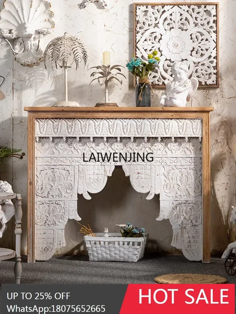 MJY French retro solid wood living room carved entrance partition decoration old decorative fireplace rack