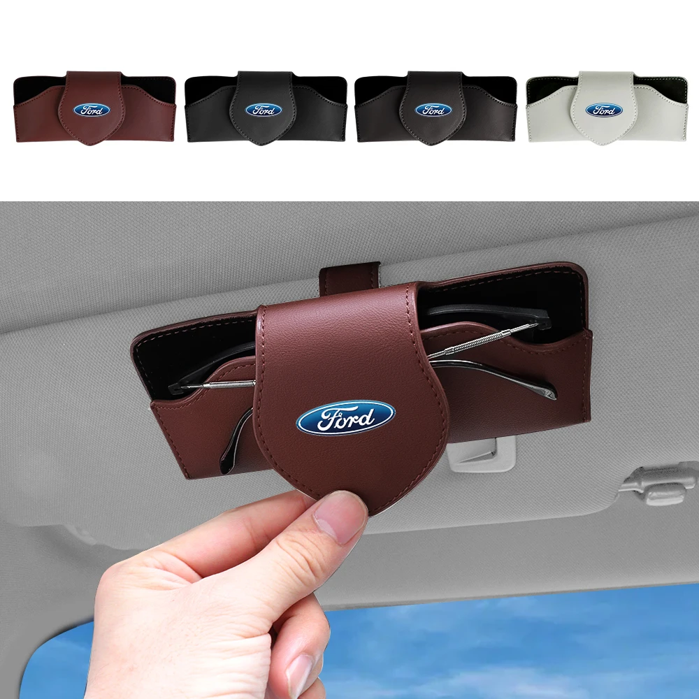 

Leather Car Glasses Clip Case Sun Visor Sunglasses Organizer Box For Ford STRacing STRACING Fiesta Mondeo Fusion Explorer Escape