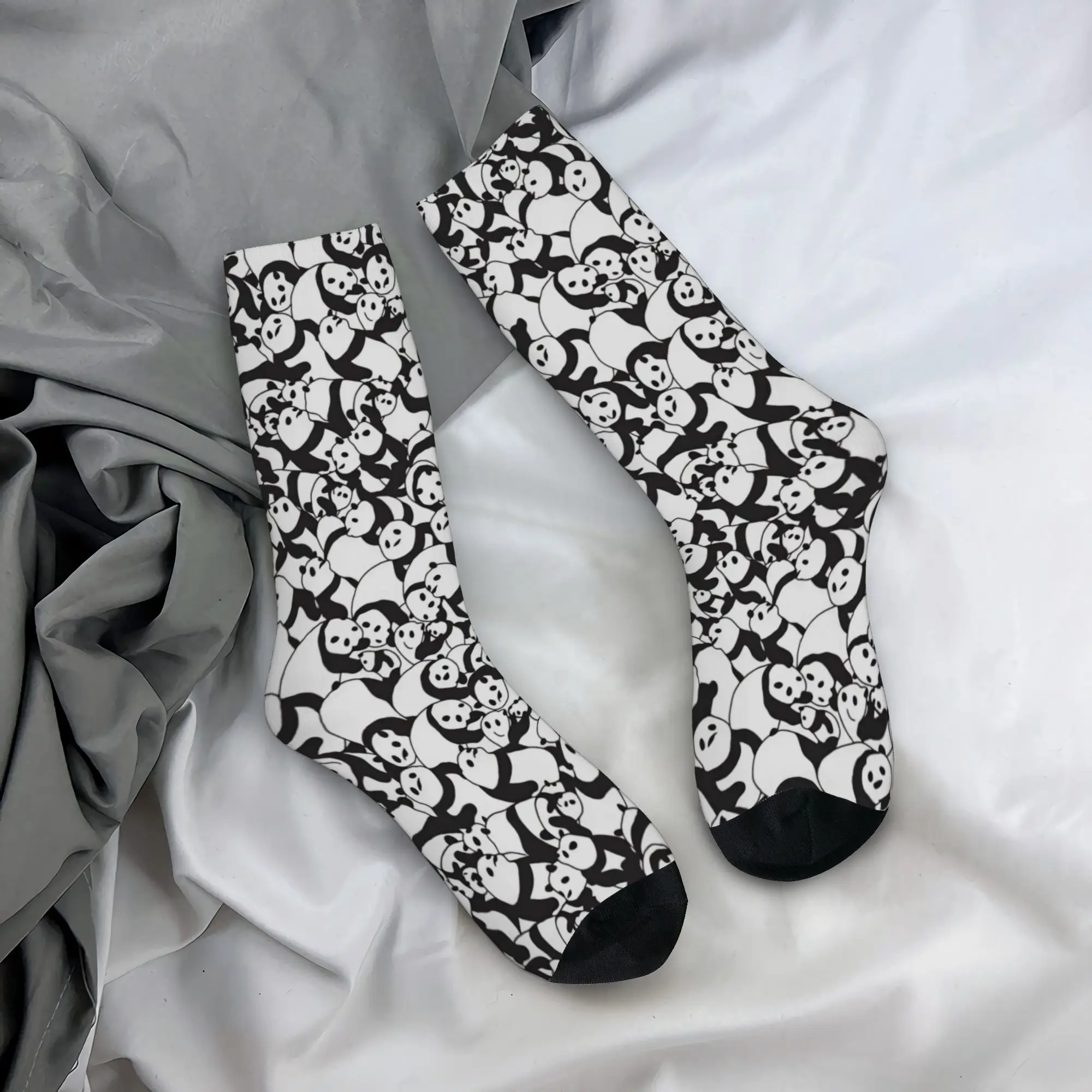 

Creative Overlapping Panda Silhouette Black White Seamless Pattern Socks Anti Slip Stockings Men's Medium Soft Outdoor Socks