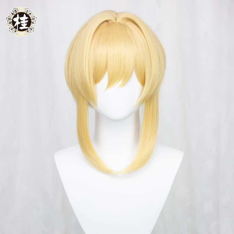 UWOWO Lumine Cosplay Wig Genshin Impact Female Traveler Cosplay Wig 35cm Gold Short Hair Lumine/Hotaru/Hyeong