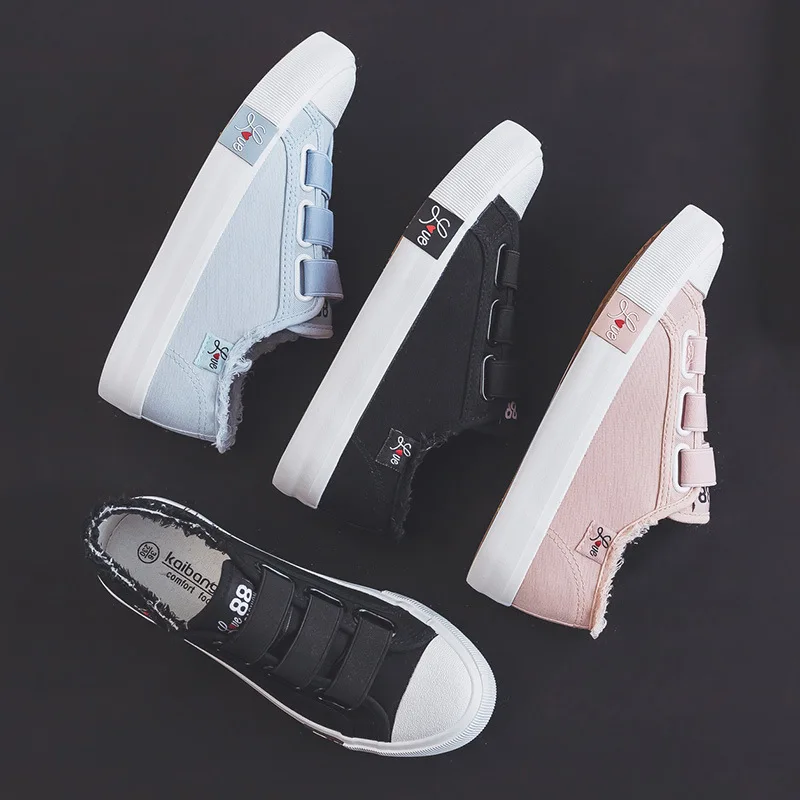 Casual Fashion Hook and Loop Sneakers Flat Bottom Walking Shoes Low Top Slip on Non-slip Velcro Sneakers Pure Color Board Shoes