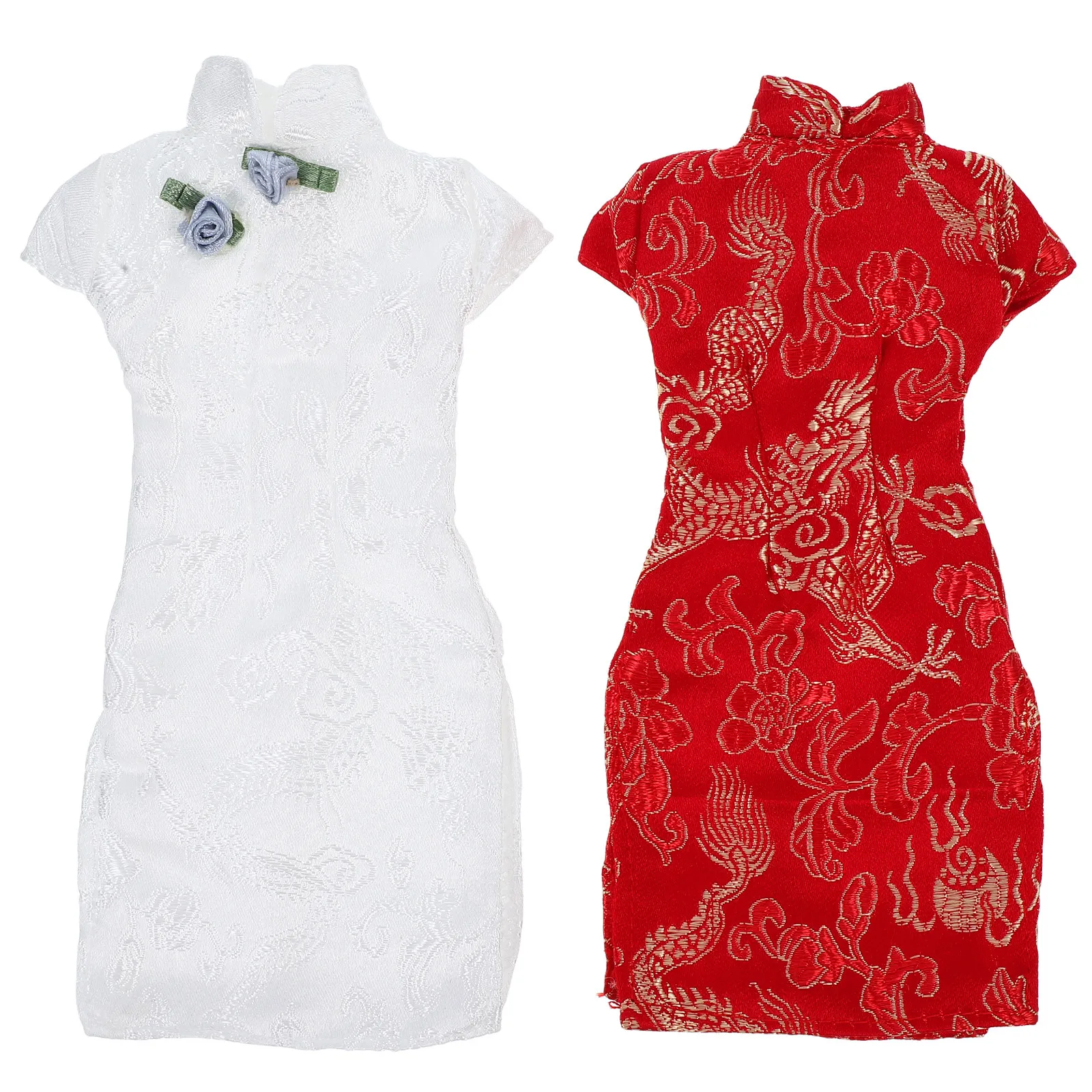 

2Pcs Cheongsam Clothes Reusable Soft Washable Chinese Dress Up Outfit Lovely Replacement Costume for Girls