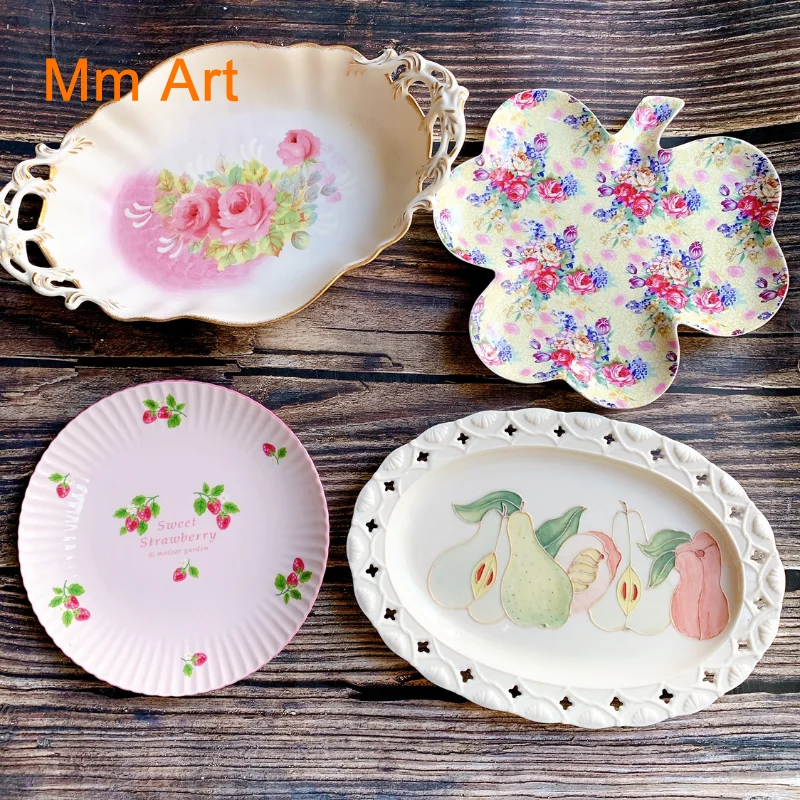 

Oil Painting Style European Golden Rim Fruit Ceramic Cup Dish a Set of British Afternoon Tea Coffee Cup