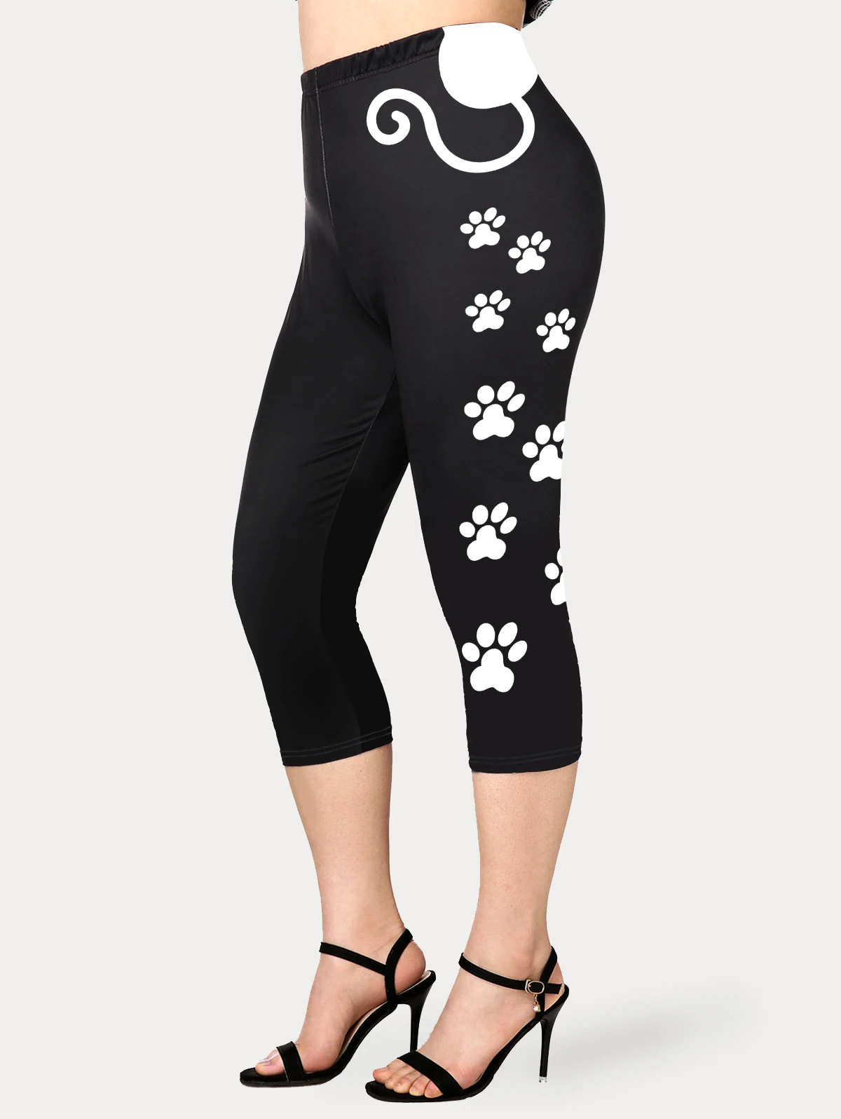 ROSEGAL 5XL Cat Pad Printed Capri Leggings for Female Seamless Skinny Pants High Stretch Mid-Calf Casual Trouser Graphic Jegging