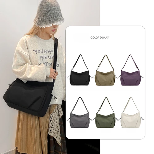 Imagen 2 del producto Bolso cruzado sencillo de nailon resistente al agua para mujer, bolso de hombro ligero de gran capacidad para mujer, bolso de mano femenino con múltiples bolsillos de Color sólido
