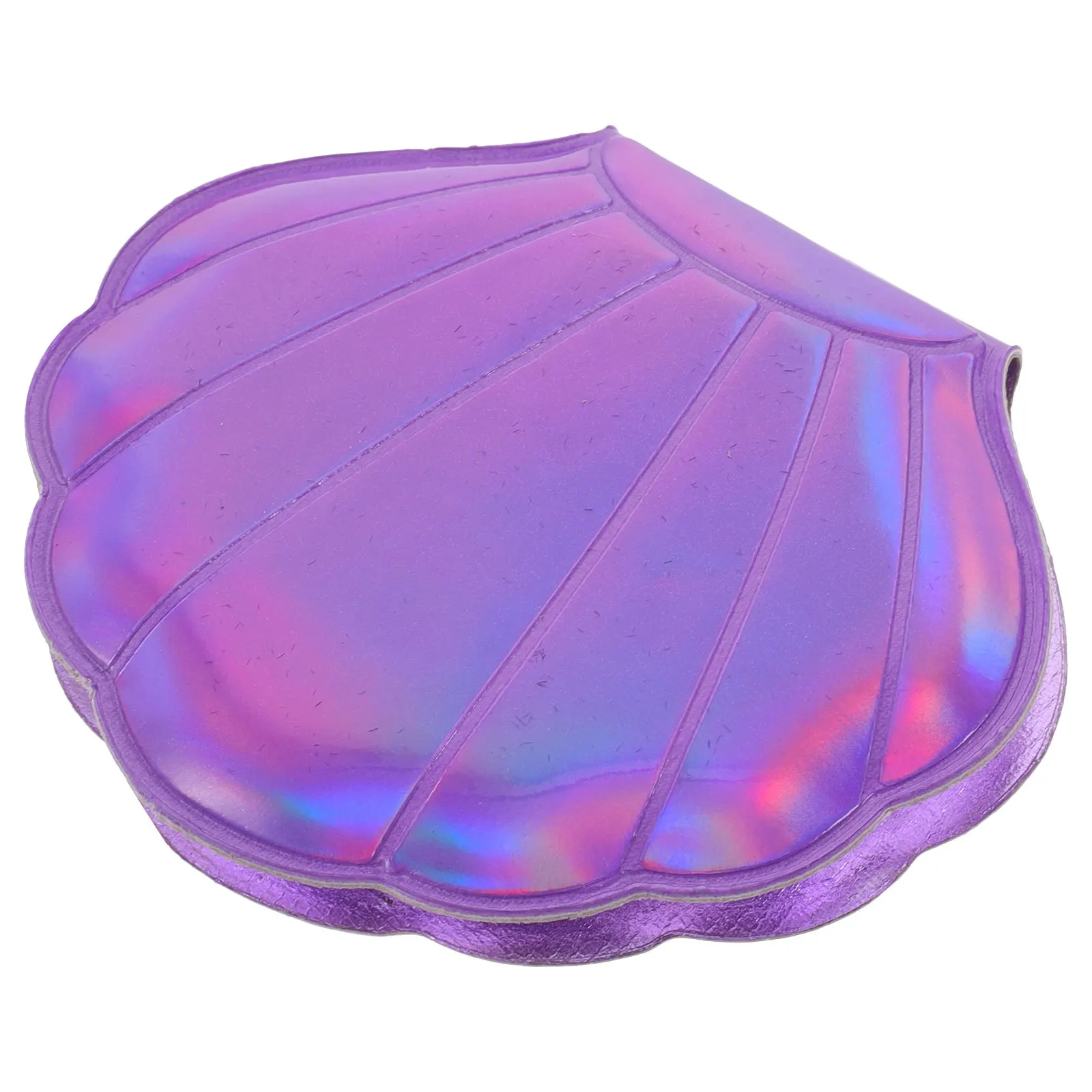 กระจกแต่งหน้าแบบพับได้สองด้านแบบพกพา รูปทรงเปลือกหอย PU ดีไซน์โฮโลแกรมสำหรับผู้หญิง สีม่วง