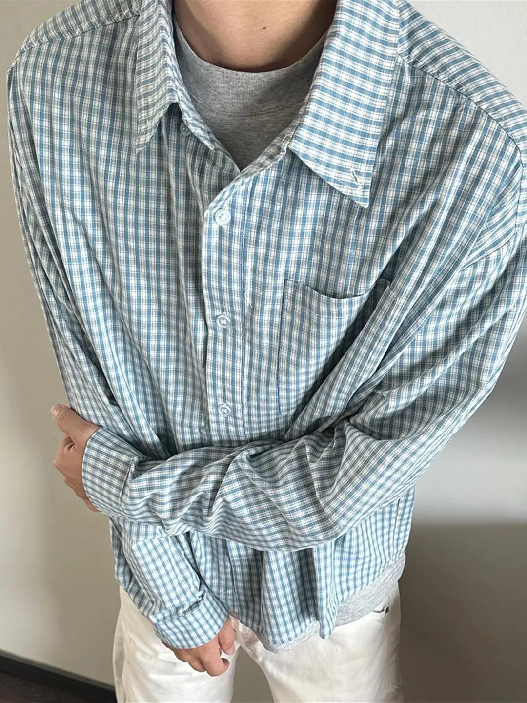 

American Retro Casual Plaid Long Sve irt Jaet ex Spring Autumn Versatile Wide High-End Feeling irt