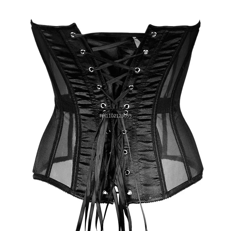 Steel Bone Waist Trainer Cincher Girdles Sexy Black Mesh Corset Goth Vintage Slim Body Belts Streetwear See Through Corset