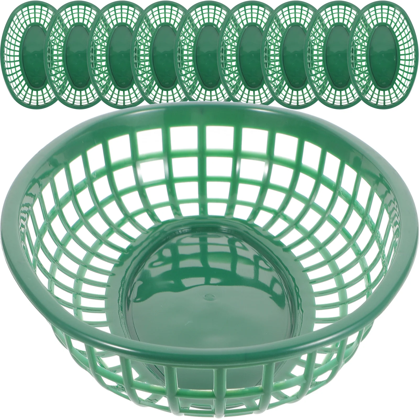 

10pcs Fast Food Baskets Plastic Reusable Oval Snack Serving Plate Large Capacity Fry Basket For Picnic Party