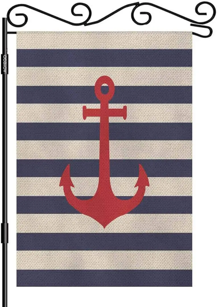 AOYEGO Anchor Garden Flag Small Vertical Double Sided 12.5 x 18 Inch Striped Marine Vector Background Burlap Yard Outdoor De WWP