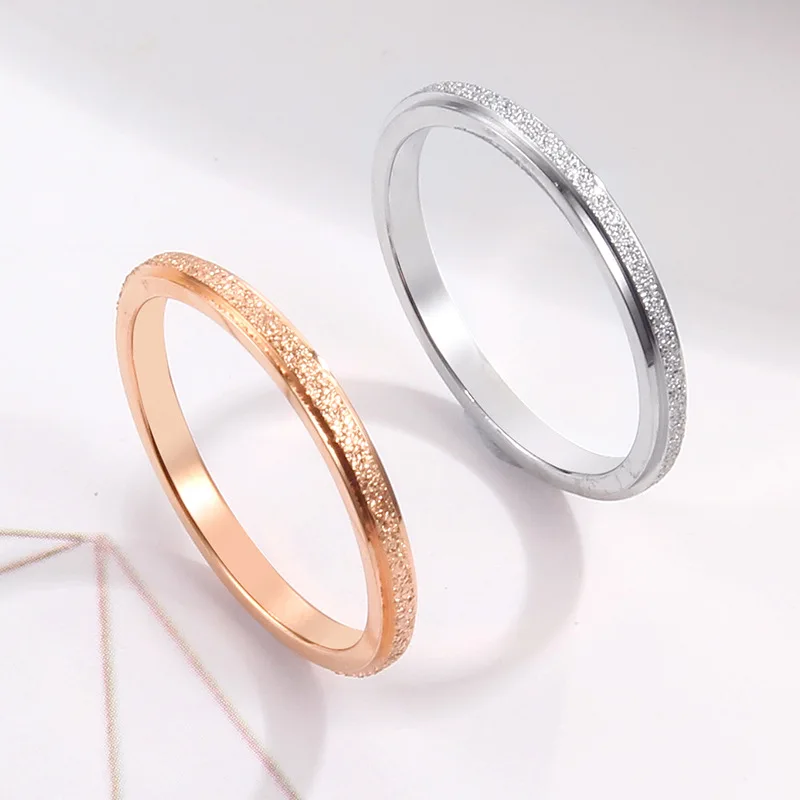 Frosted Stainless Steel Lovers' Rings for Women Gold-color Non Allergic Finger Jewelry Man Birthday Gift acessórios femininos