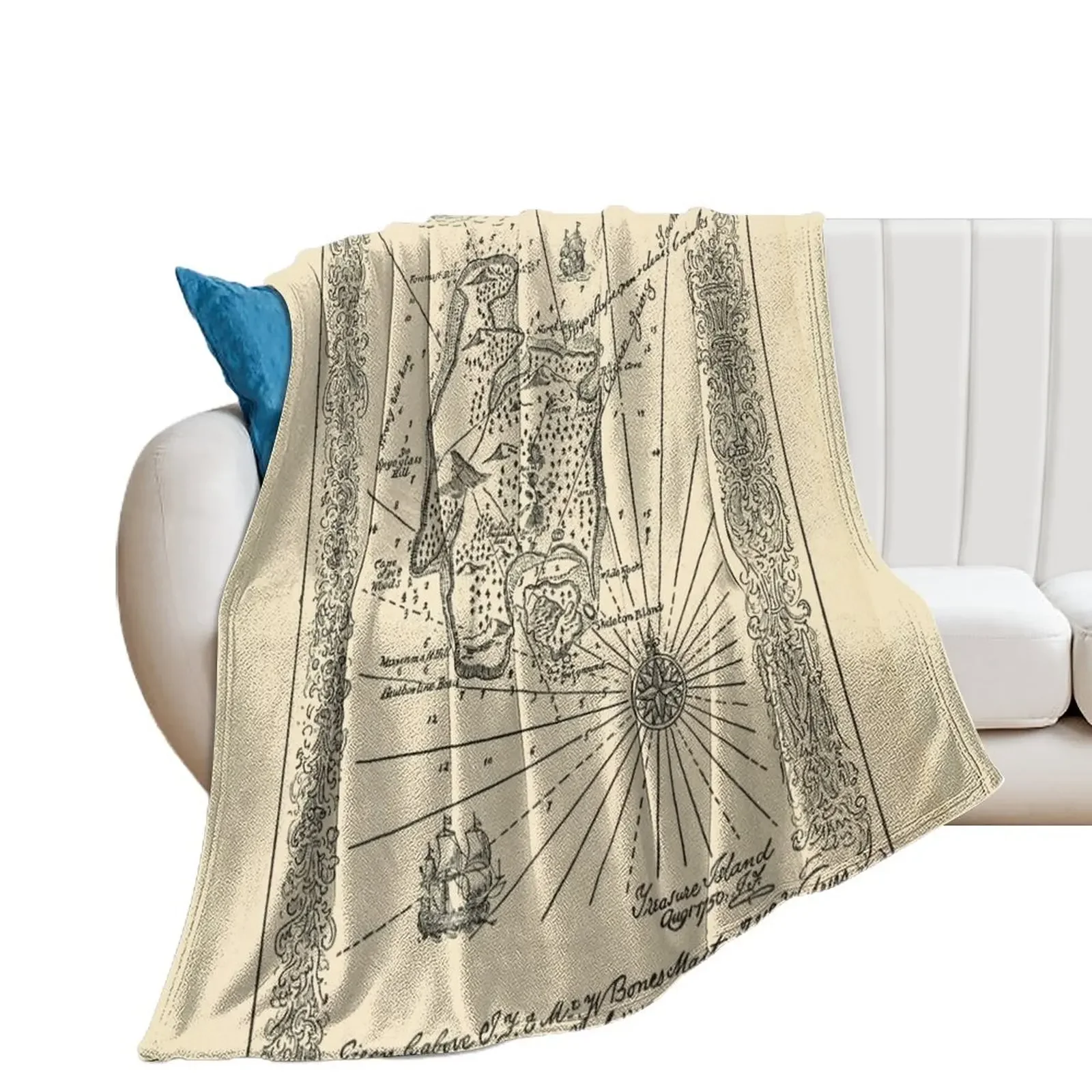 

Vintage Treasure Island Pirate Map (1915) Throw Blanket Softest Custom Thins Tourist Blankets