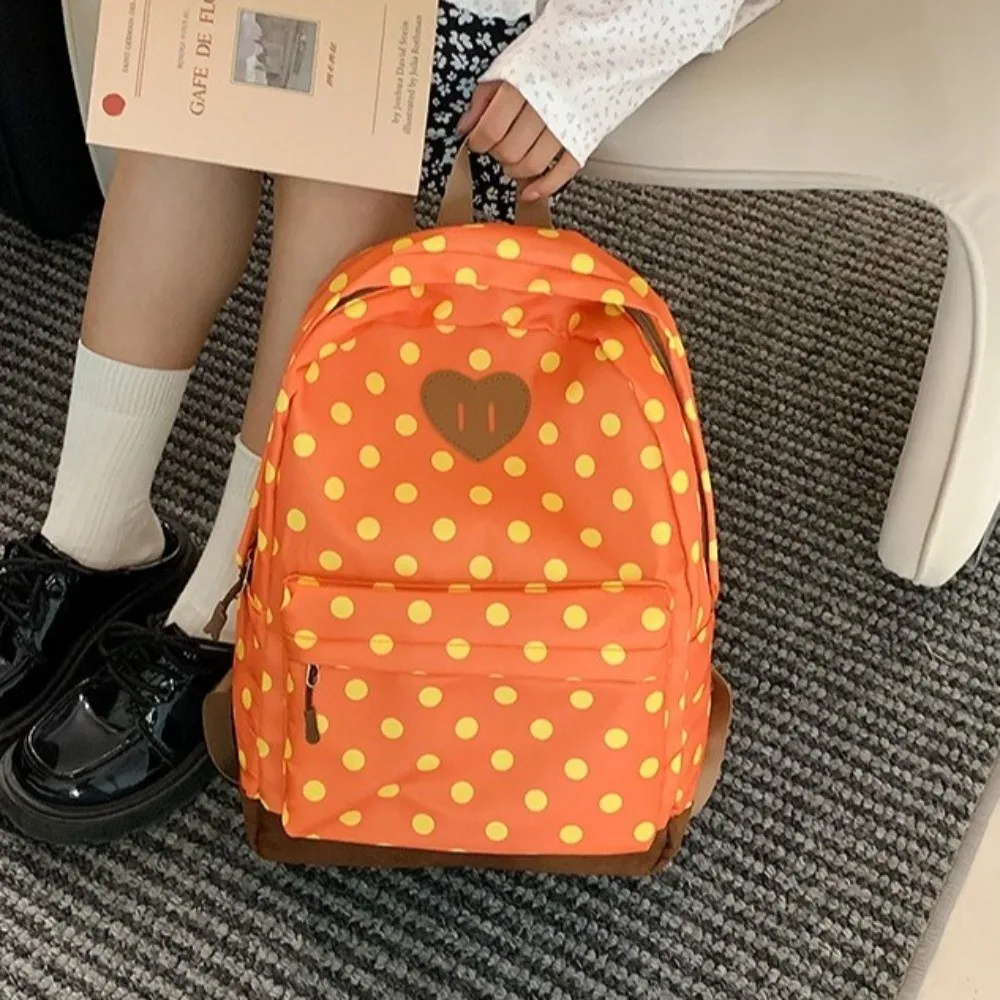 Lightweight Design Polka Dot Backpack Polka Dot Pattern Heart Shape Print School Backpack Ins Aesthetic Casual Style