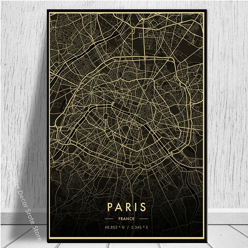 Vintage Florence Paris Seattle Rome City Map Dark Posters Retro Prints Art Wall Paintings Room Home Bar Restaurant Decor Picture