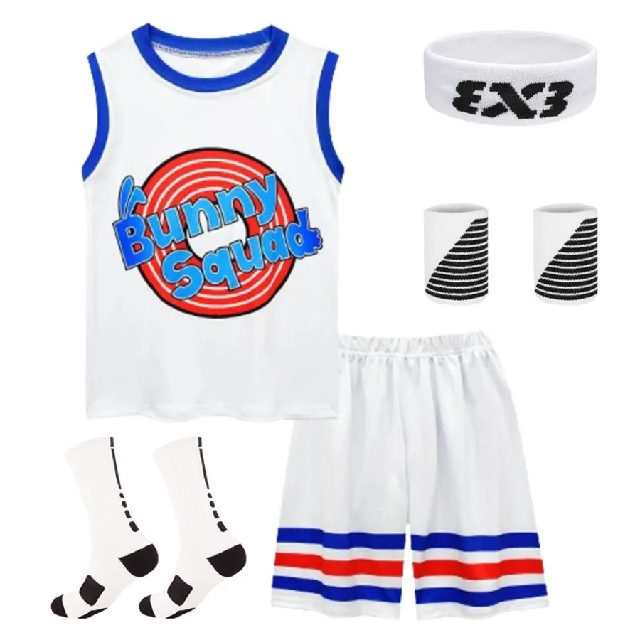 Tune Squad Space Jam 2 Basketball Jersey Set para meninos e meninas, traje cosplay, colete, shorts, uniforme esportivo, roupa de treino para crianças, 2021