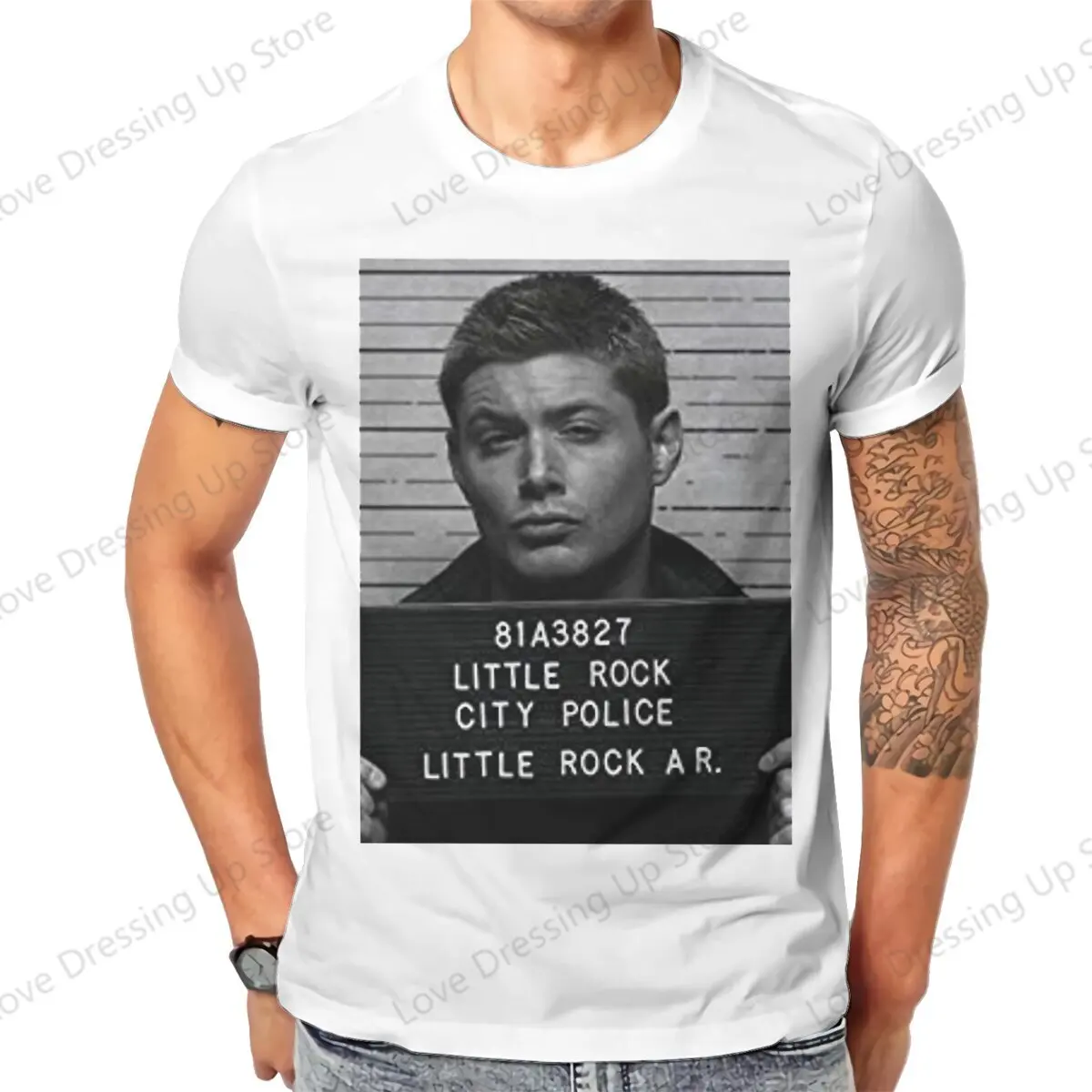 

Supernatural - Dean Winchester Mugshot 100%Pure Cotton men's Tshirt Short Sleeve Tshirts Sport Tops