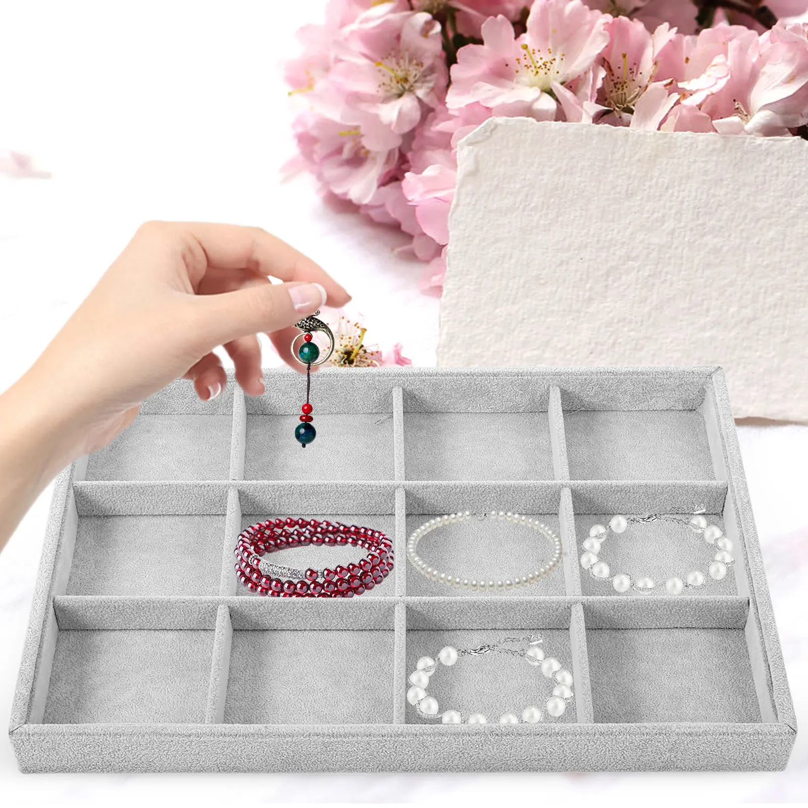 

Органайзер для украшений: Деликатный многосекционный лоток для хранения ожерелий, колец, серег, подставка для демонстрации ювелирных изделий на рабочем столе