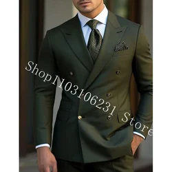 Abiti da uomo verdi Blazer Slim Fit doppio petto smoking da sposo da sposa Business 2 pezzi abiti giacca pantaloni Trajes De Hombre