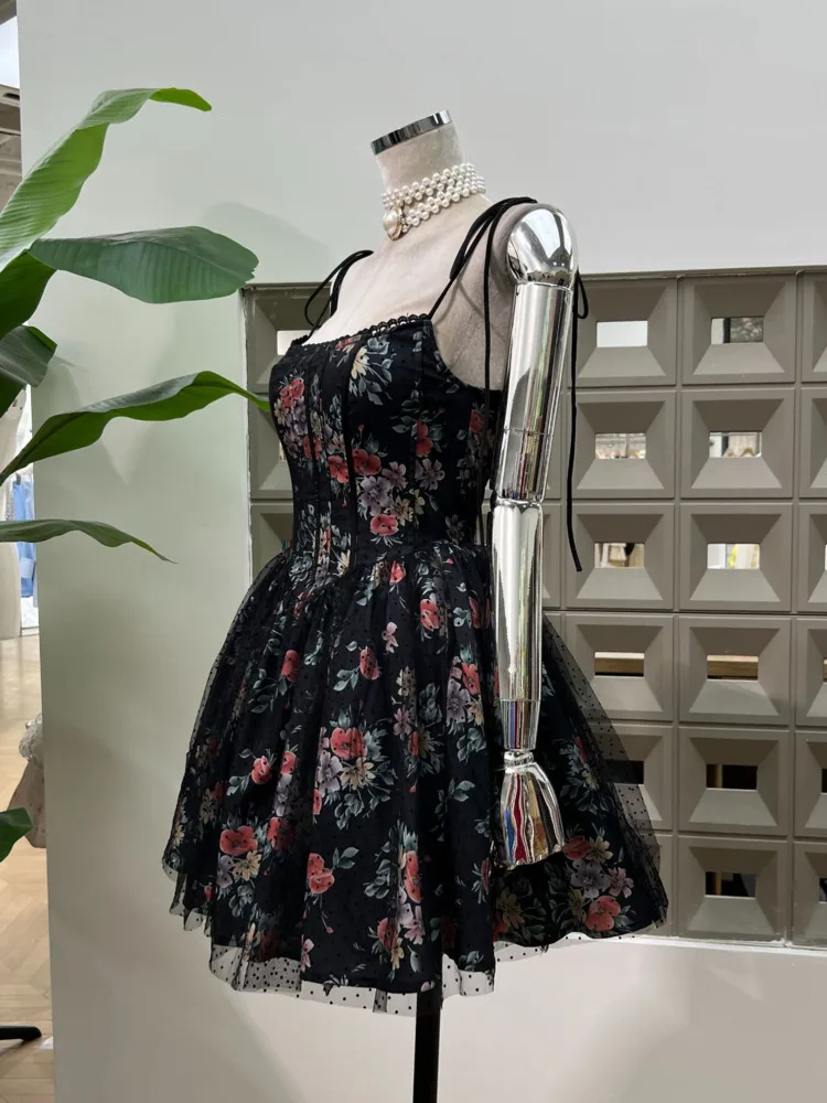 فستان DFDG للسيدات 2025 شفاف منقط قطعة العاج الحد الأدنى غير رسمي منتفخ متدرج برباط علوي فستان حفلات الشاطئ للربيع والصيف