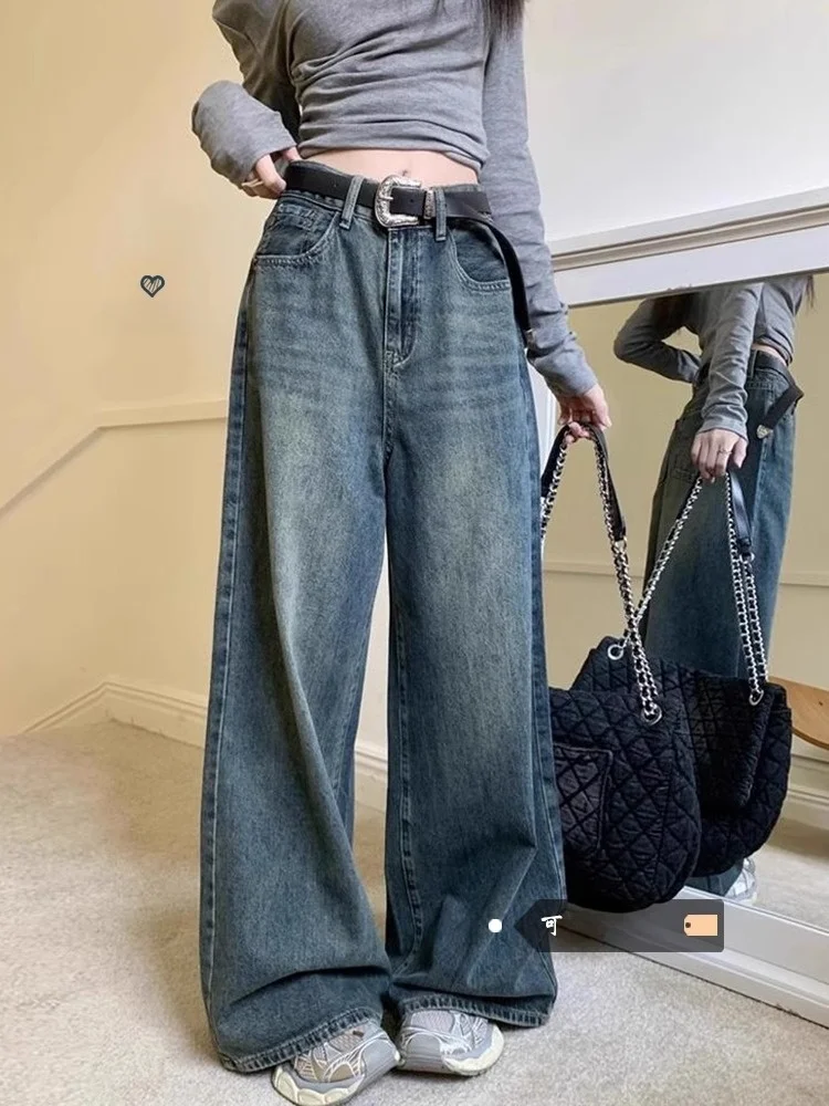 

Retro High Waist Wide Leg Jeans Women's Spring New Loose Faionable Versatile Waed Denim Pants Blue Loose Fit Trousers
