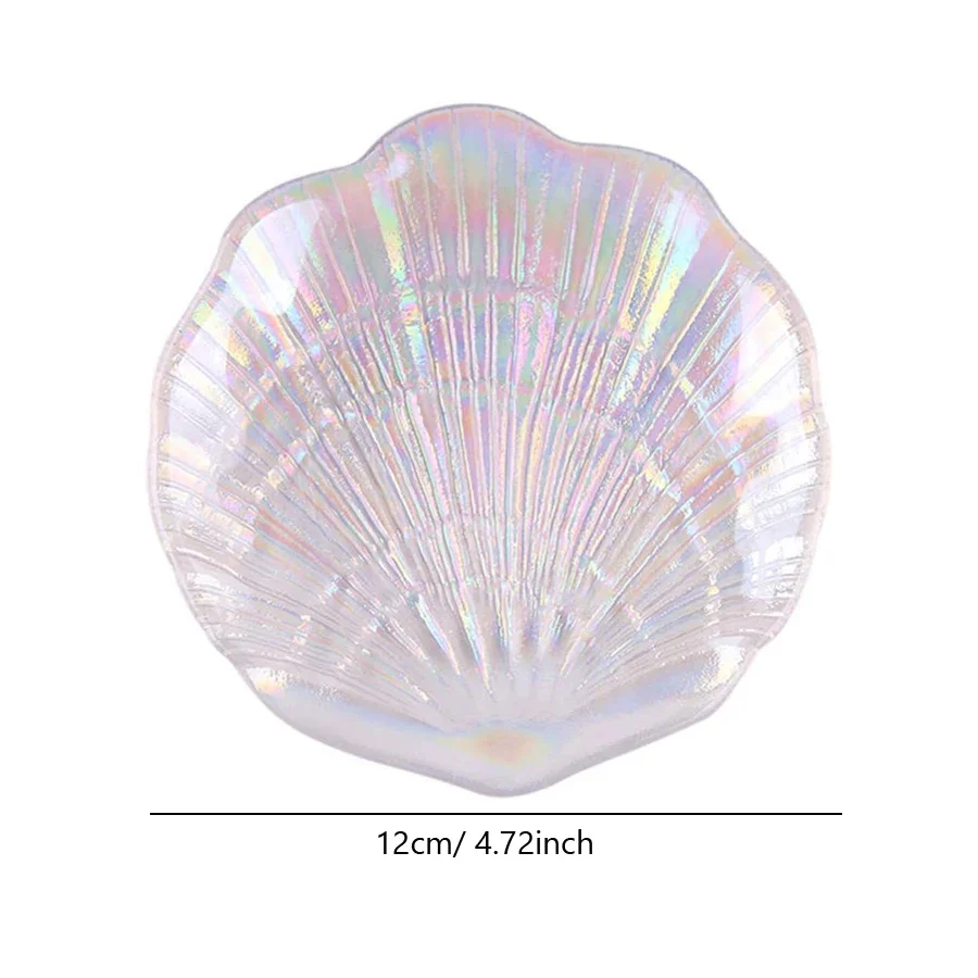 虹色のシェルガラスジュエリートレイ、イヤリング、ネックレス用の装飾皿、小さな化粧品アクセサリーオーガナイザー、写真小道具