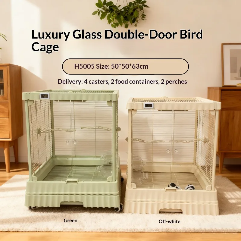 

Bird Cages Nests Luxury Metal Bird Cage Parrot Cockatiel Large Villa Style Rolling Wheels Removable Spacious Cage Decoration