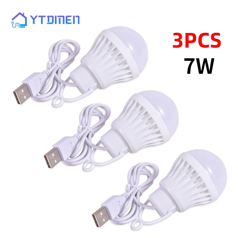 

3PCS USB LED Light Portable 7W Buld Lamp For Student Book Reading Study Camping Outdoor Lighting Hiking Lantern Lamps