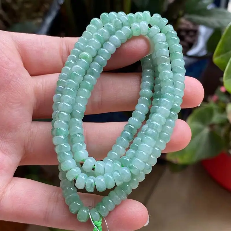 

Natural a Cargo Myanmar Jade Ice-like Floating Green Flat Abacus Beads Multi-Circle Bead Necklace Bracelet 5.8mm