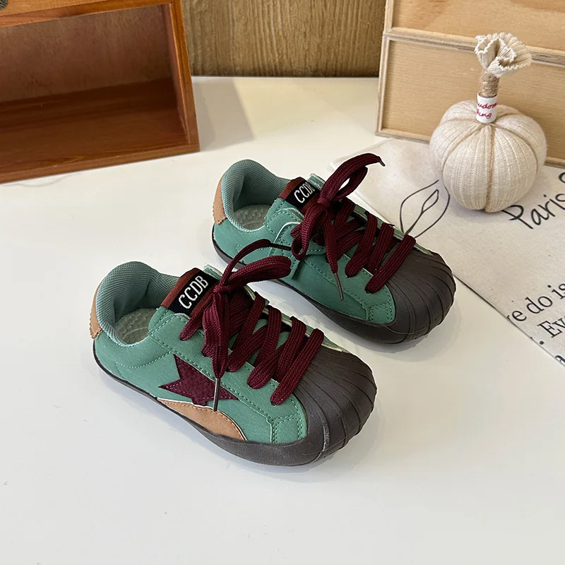 Kids'Casual Shoes Breathable Star PU Leather Fashion Autumn Flat Shoes For Children Anti-slip Silver Green Shoes Size 26-37