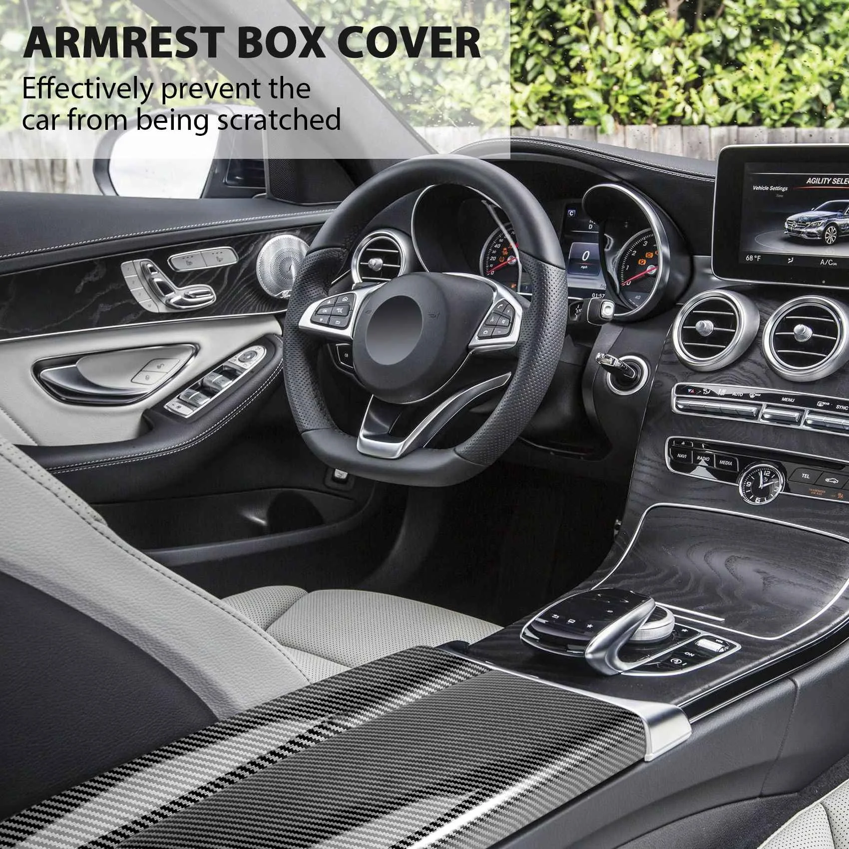 لوحة صندوق مسند ذراع السيارة من ألياف الكربون ، مرسيدس بنز فئة C W205 GLC