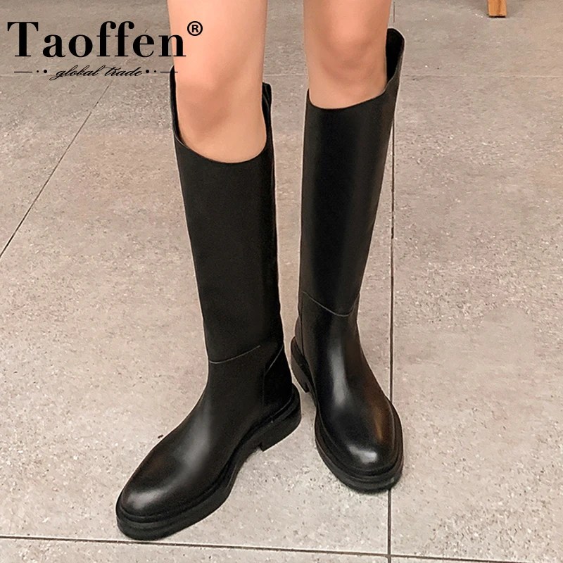 Taoffen Big Size 33-40 Knee Boots For Women Real Leather Ins Winter Shoes Woman Fashion Cool Long Boots Party Female Footwear