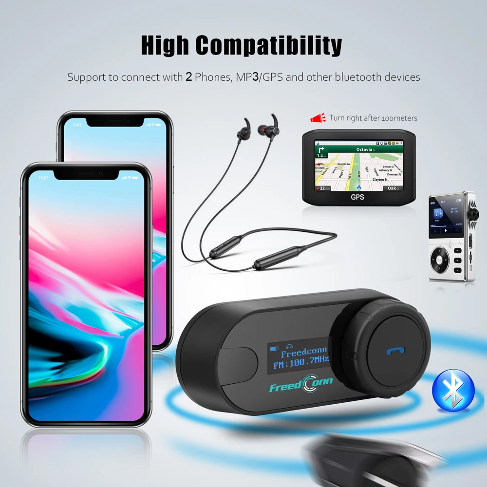 Freedconn Helmet Headset Bluetooth Motorcycle Intercom Moto Wireless Communication Interphone BT 5.0 Music Share 6 Riders FM
