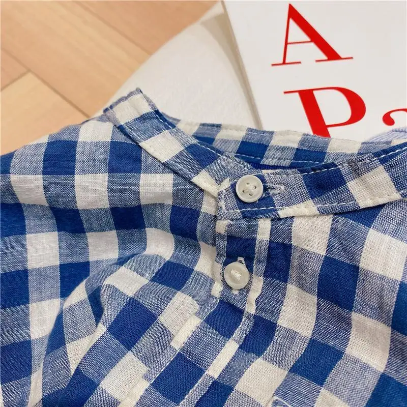 Children\'s Cotton Short-Sleeved Shirt Summer New Boys And Girls Striped Plaid Shirts With Pocket Baby Casual Loose Tops WT820