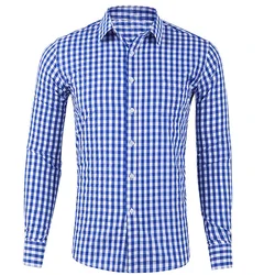 Camisa de manga larga con botones para hombre, Top informal con solapa a cuadros/cuadros, estampado callejero, estilo nuevo, a la moda, color azul