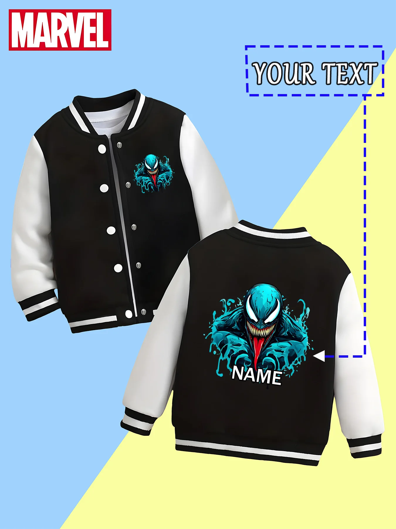 

MINISO Marvel Boys Baseball Jacket - Venom's cool blue and black design, mysterious and domineering, perfect for outdoor adventu