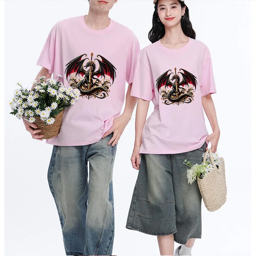 Dragon With Sword Printed T Shirt Breathable Fabric S-XL Personalized Custom Casual Short Sleeve Tee Aesthetic Graphic Top Unise