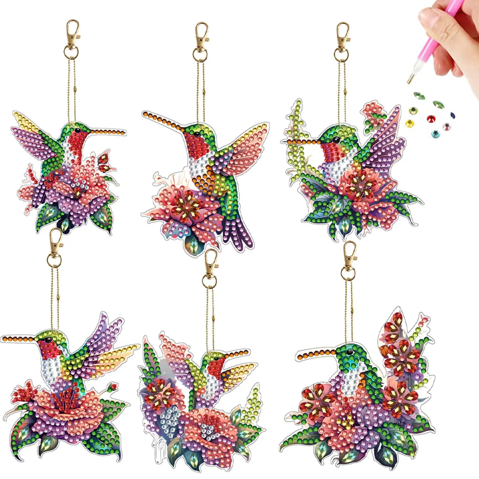 

Набор из 6 двусторонних брелоков для ключей с алмазной мозаикой, набор для алмазной вышивки, подвески-брелоки, украшения для дома и вечеринок