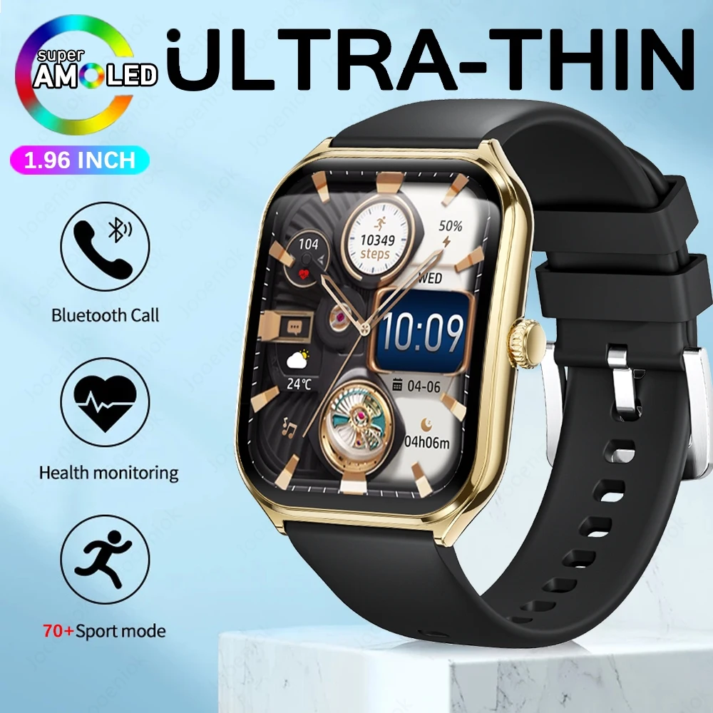 2025 New 7.5MM Ultra Thin Smart Watch Men 1.96"AMOLED Screen Always Show Time Heart Rate Sport Waterproof BT Call Smartwatch