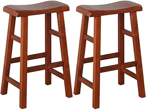 

Heavy-Duty Solid Wood Seat Kitchen Counter Barstools, 29 Inches, Red, Set of 2