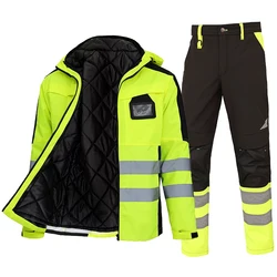 Safety Protection Suit Winter Reflective Jacket and Pants Set Men for Work Hi Vis Work Clothes Warm Clothing for Worker