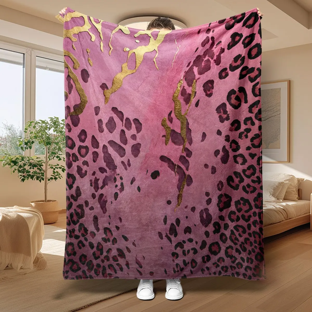 Luxury Leopard Print Throw Blanket for Sofa Bed Cozy Plush Animal Print Throw Winter Home Decor Queen King Size Warm Decorative