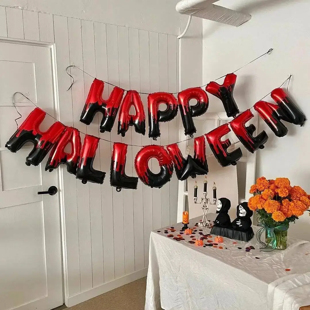 

14-Piece Halloween Black Orange And Sier Letter Comb Set Party Balloon Wall Backdrop Decor