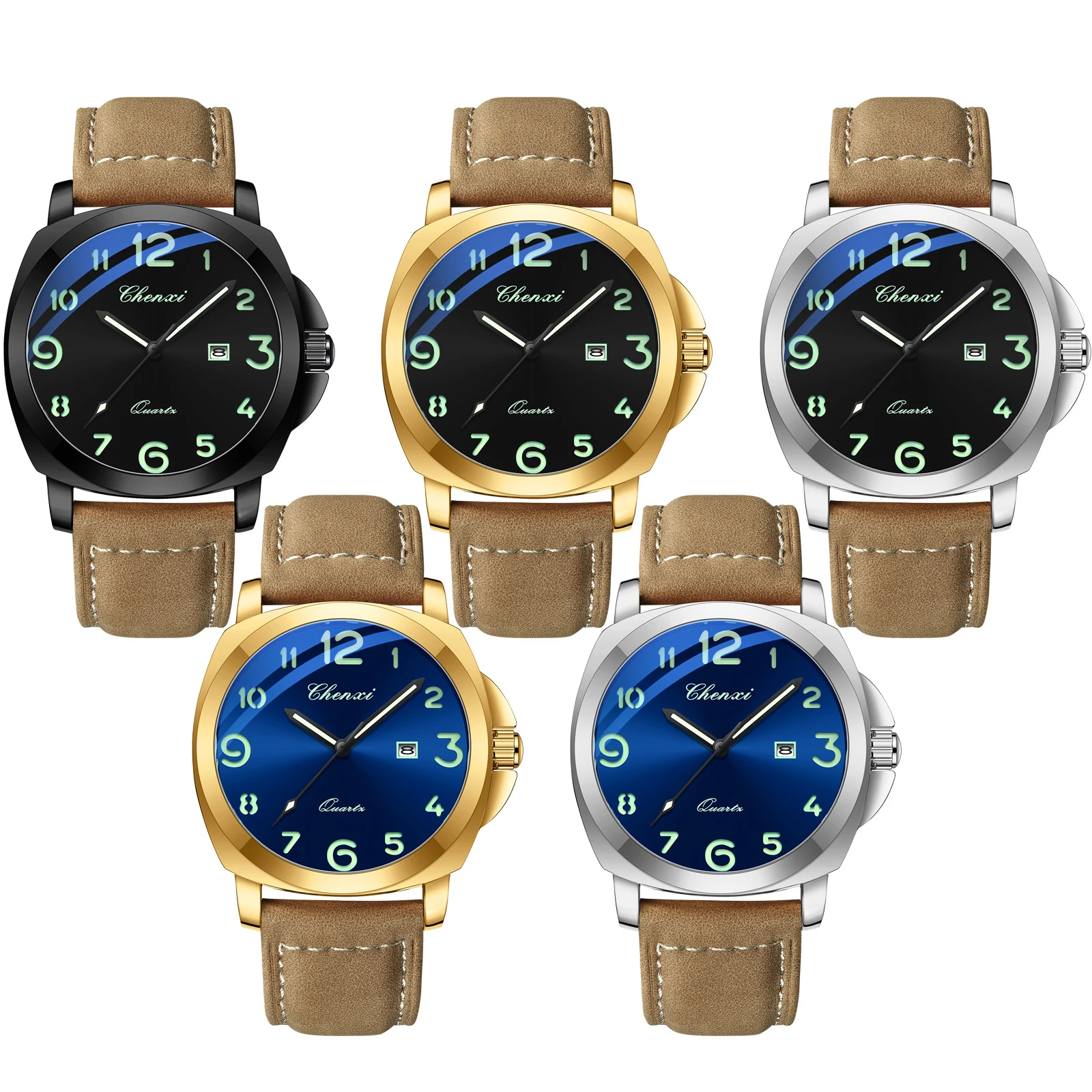 CHENXI الفاخرة العلامة التجارية الأعلى ساعة كوارتز رجالية جلد طبيعي مقاوم للماء مضيئة التقويم عالية الجودة الأعمال ساعة اليد عادية