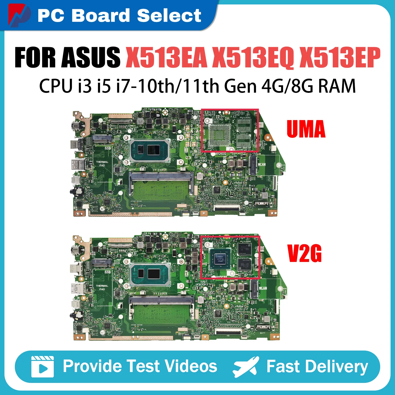 Notebook Mainboard For ASUSX513EA X513EP X513EQ R513E K513E F513E A513E Laptop Motherboard CPU I3 I5 I7 10th 11th Gen 4G 8G RAM