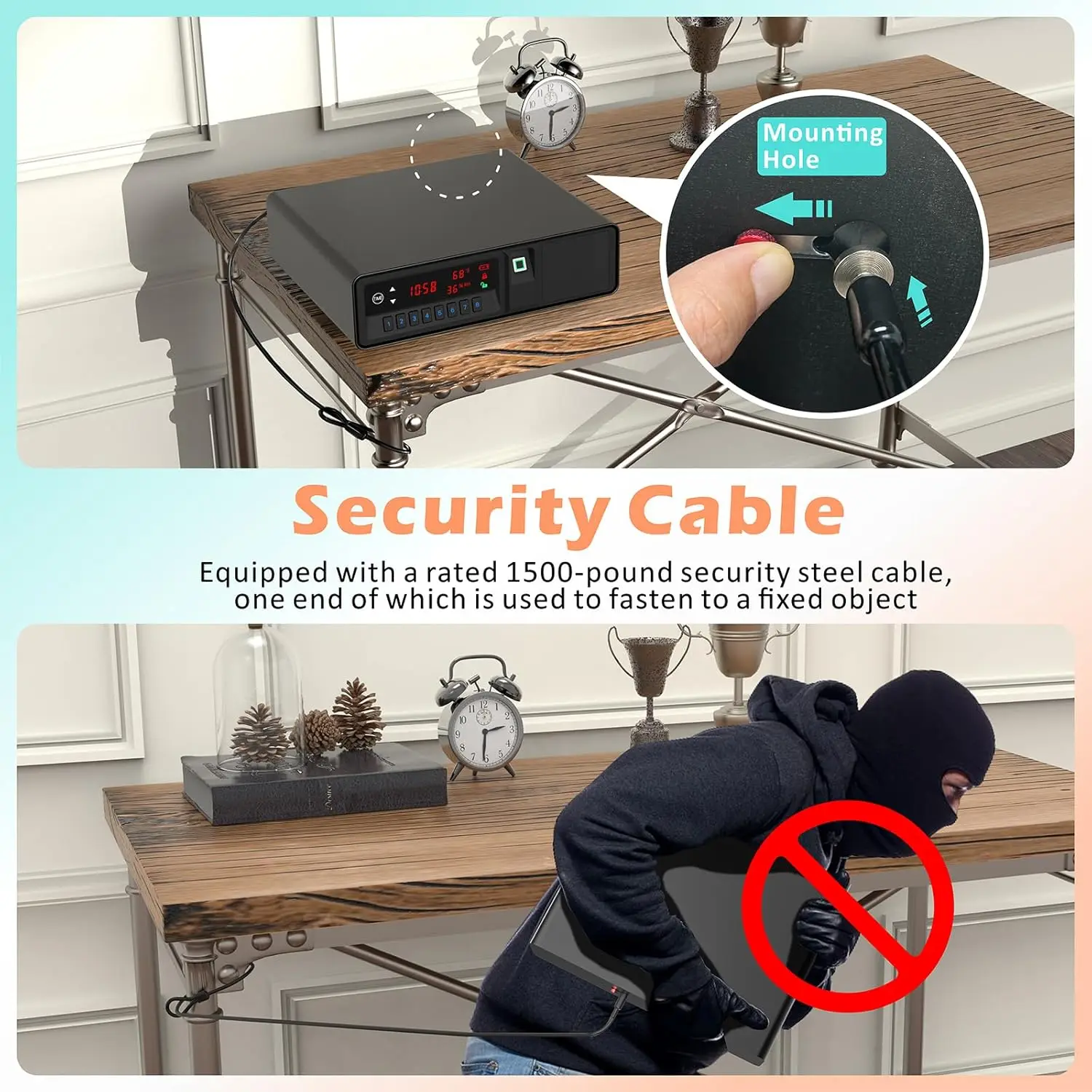 Slide-Away Pistol Handgun Quick Access Gun Drawer Safe with LCD Display of Temp,Humidity,Time,Low Battery Warning,Unlock State f