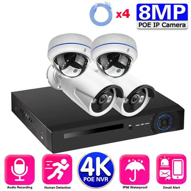 4mp 5mp 8mp POE CCTV Camera Kit 2k 4k 4 8 16 Channel Ai Smart Hd Ip POE Camera Nvr Kit Home Security Cctv Camera System