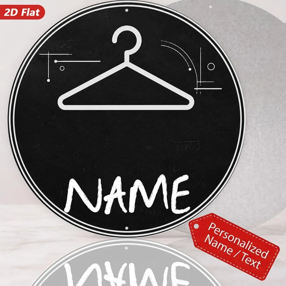 CIFbuy Custom Text Round Metal Sign,Clothes Hanger Pattern Wall Decor (Only For Decoration)