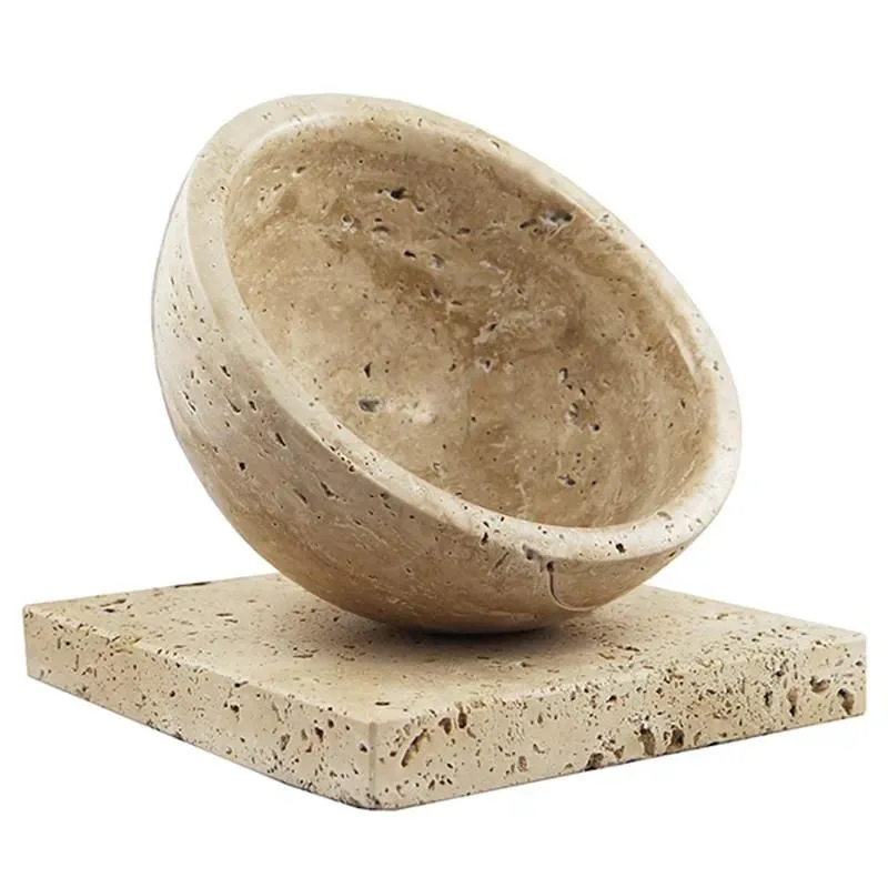 Natural Beige Travertine Marble Jewelry Stand Round Stone Display Holder for Wedding Party Cake Decoration Home Decor
