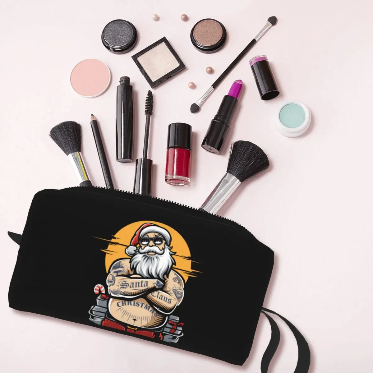 Natal Papai Noel Travel Cosmetic Bag para Mulheres, Lady Beauty Storage, Kit Dopp, Maquiagem Gorda e Legal, Organizador de Higiene Pessoal