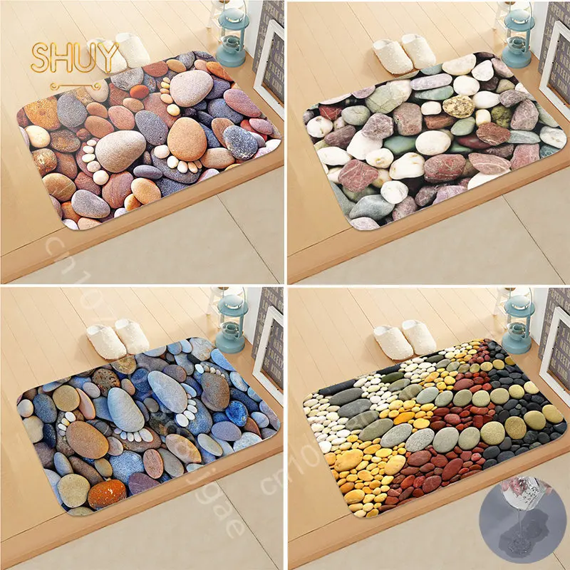 Stones Print Floor Mat Diatom Mud Super Absorbent Kitchen Rug Non-slip Floor Carpet Living Room Bath Quick Dry Entry Doormat